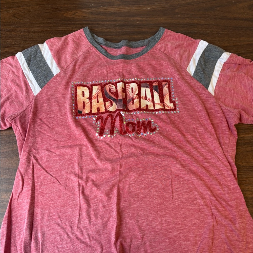 Augusta Sportswear BASEBALL MOM Red and Gray Short Sleeve Tee